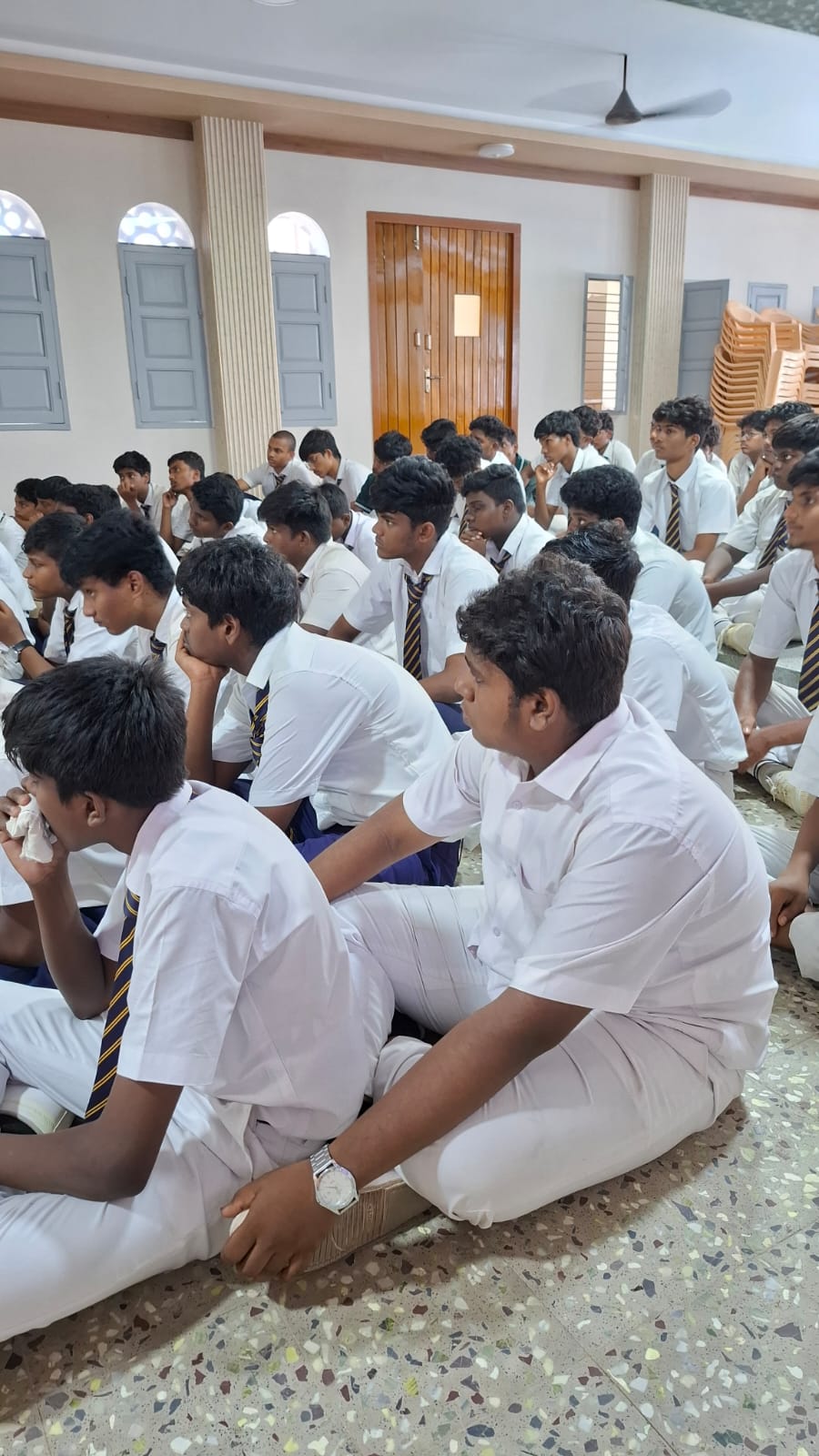 Students at the ATA NEET and JEE session in Santhome Higher Secondary School
